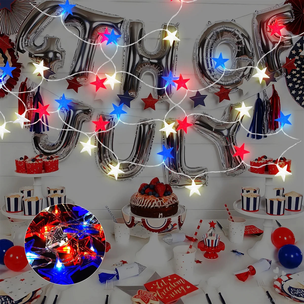 4Th of July Decor Star String Lights Patriotic Decorations Lights for Independence Day 19.7 Feet