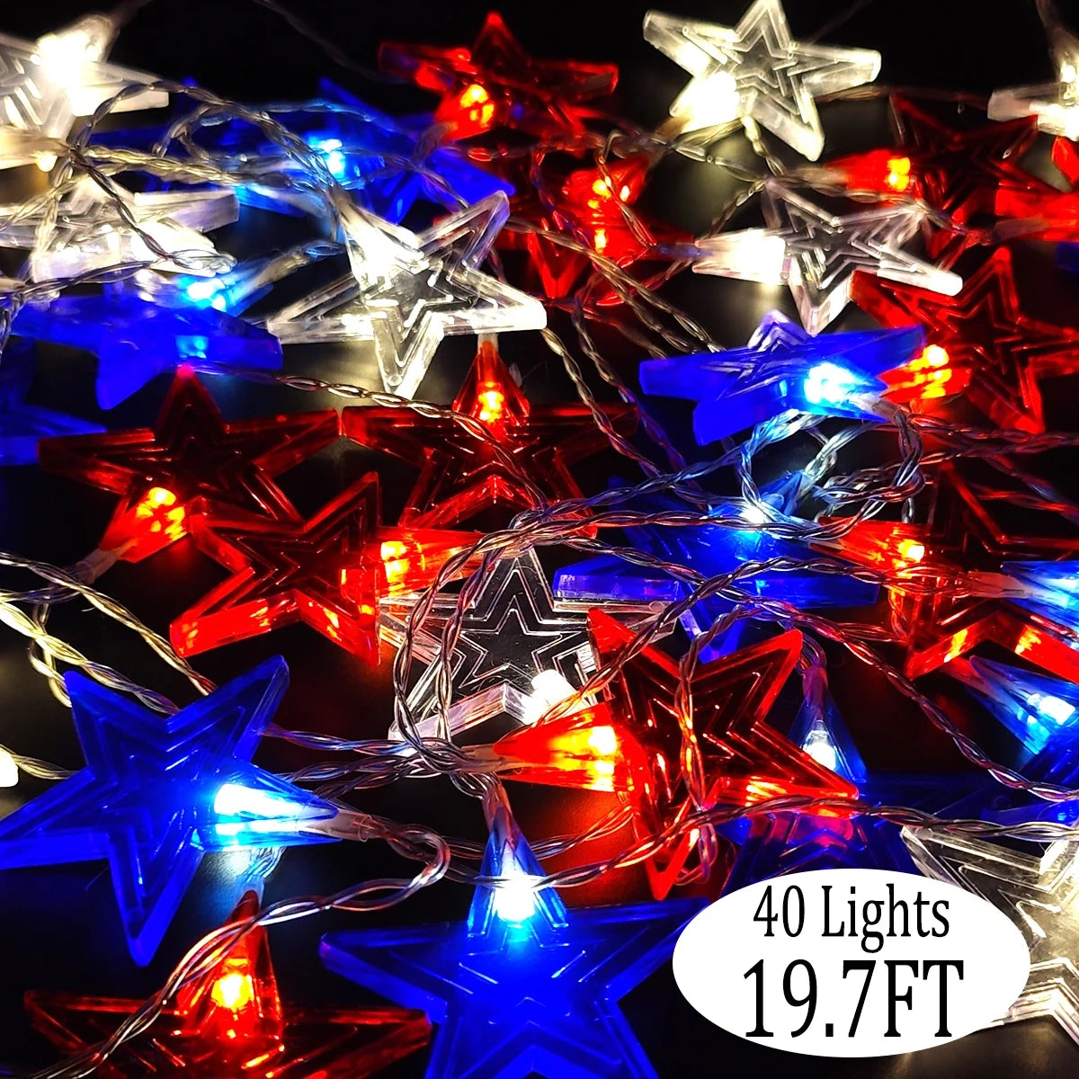 4Th of July Decor Star String Lights Patriotic Decorations Lights for Independence Day 19.7 Feet