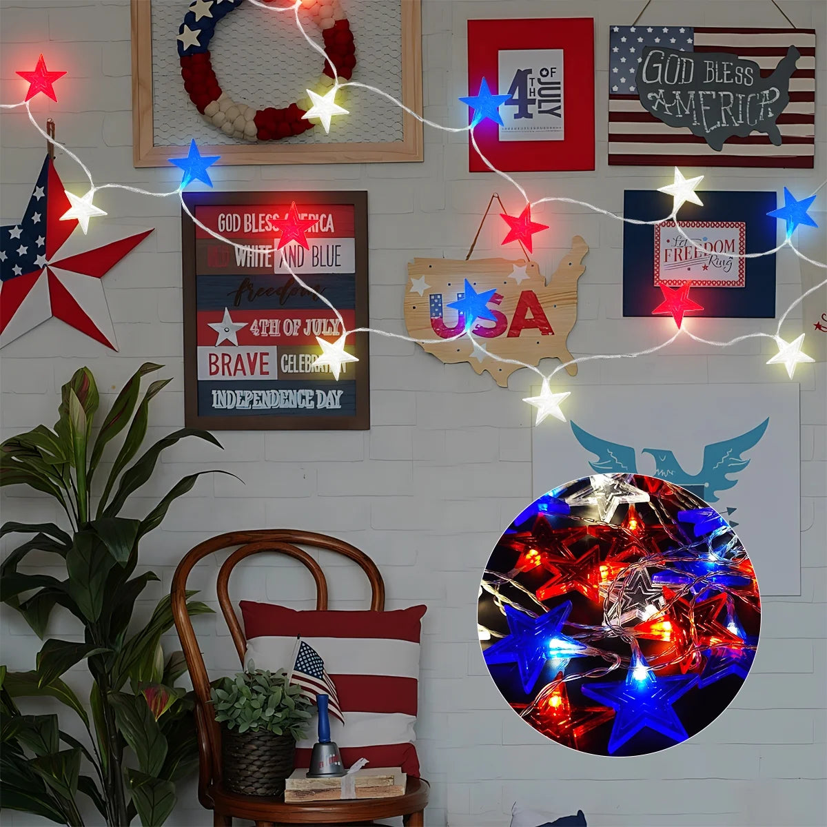 4Th of July Decor Star String Lights Patriotic Decorations Lights for Independence Day 19.7 Feet