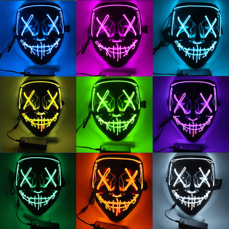 LED Halloween Mask Luminous Glow in the Dark Mascaras Halloween Party Costume Cosplay Masques Horror Props Neon Light Masquerade