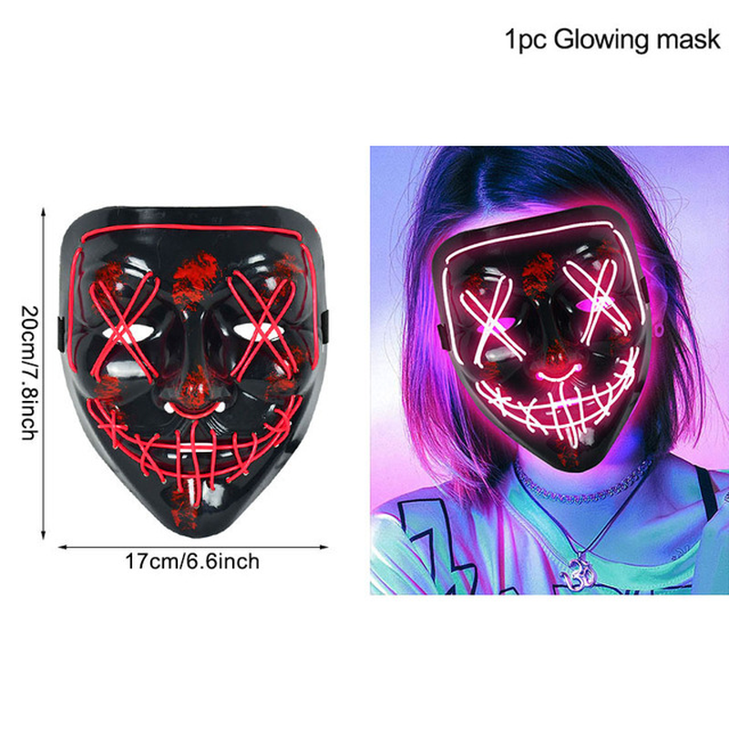 LED Halloween Mask Luminous Glow in the Dark Mascaras Halloween Party Costume Cosplay Masques Horror Props Neon Light Masquerade