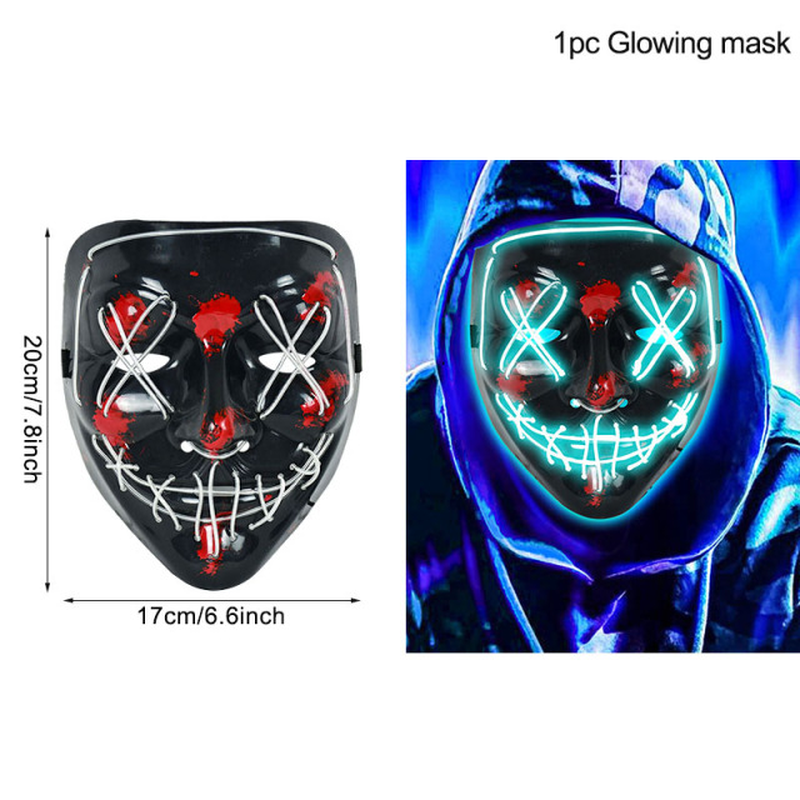 LED Halloween Mask Luminous Glow in the Dark Mascaras Halloween Party Costume Cosplay Masques Horror Props Neon Light Masquerade