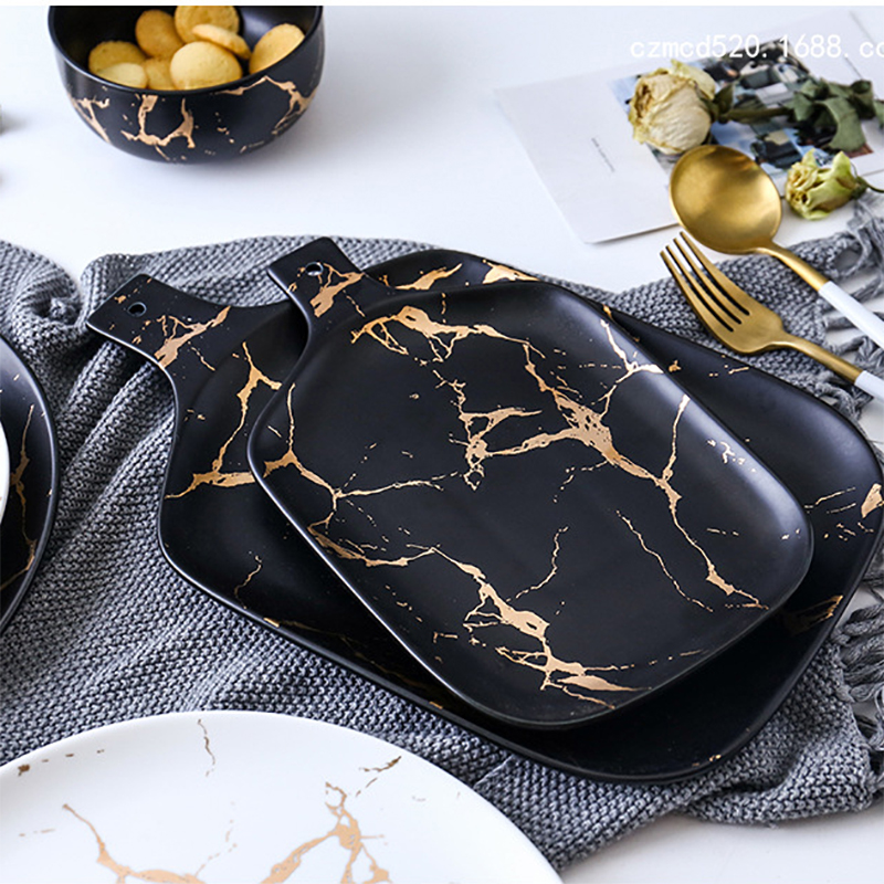 Best Gold Marble Glazes Ceramic Party Tableware Set Porcelain