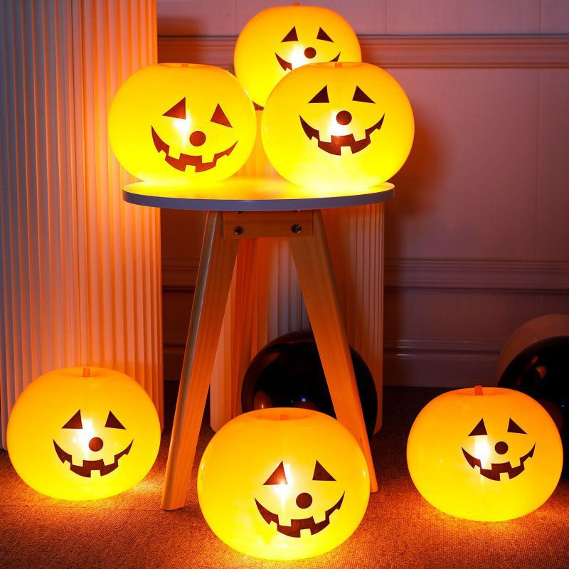 5Pcs Led Light up Balloon Latex Pumpkin Balloons Halloween Party 